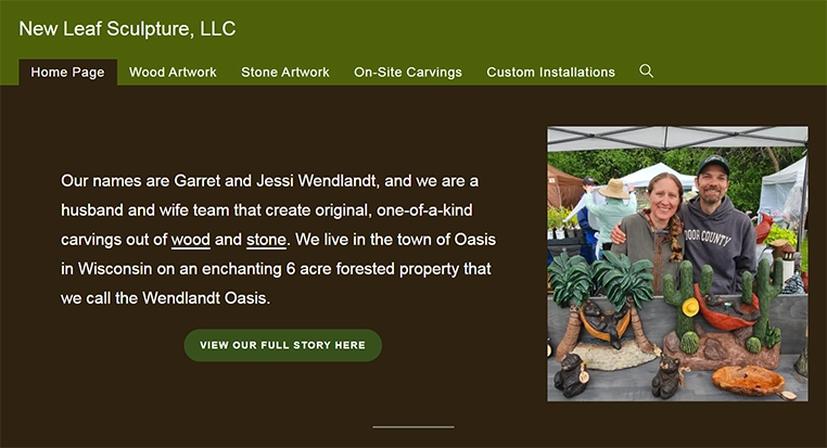 Screenshot of New Leaf Sculpture, LLC home page.