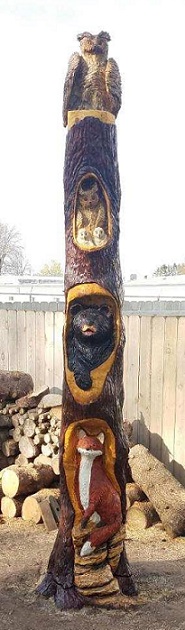 Picture of a carved totem of animals