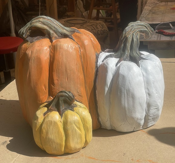 Picture of a carved trio of pumpkins